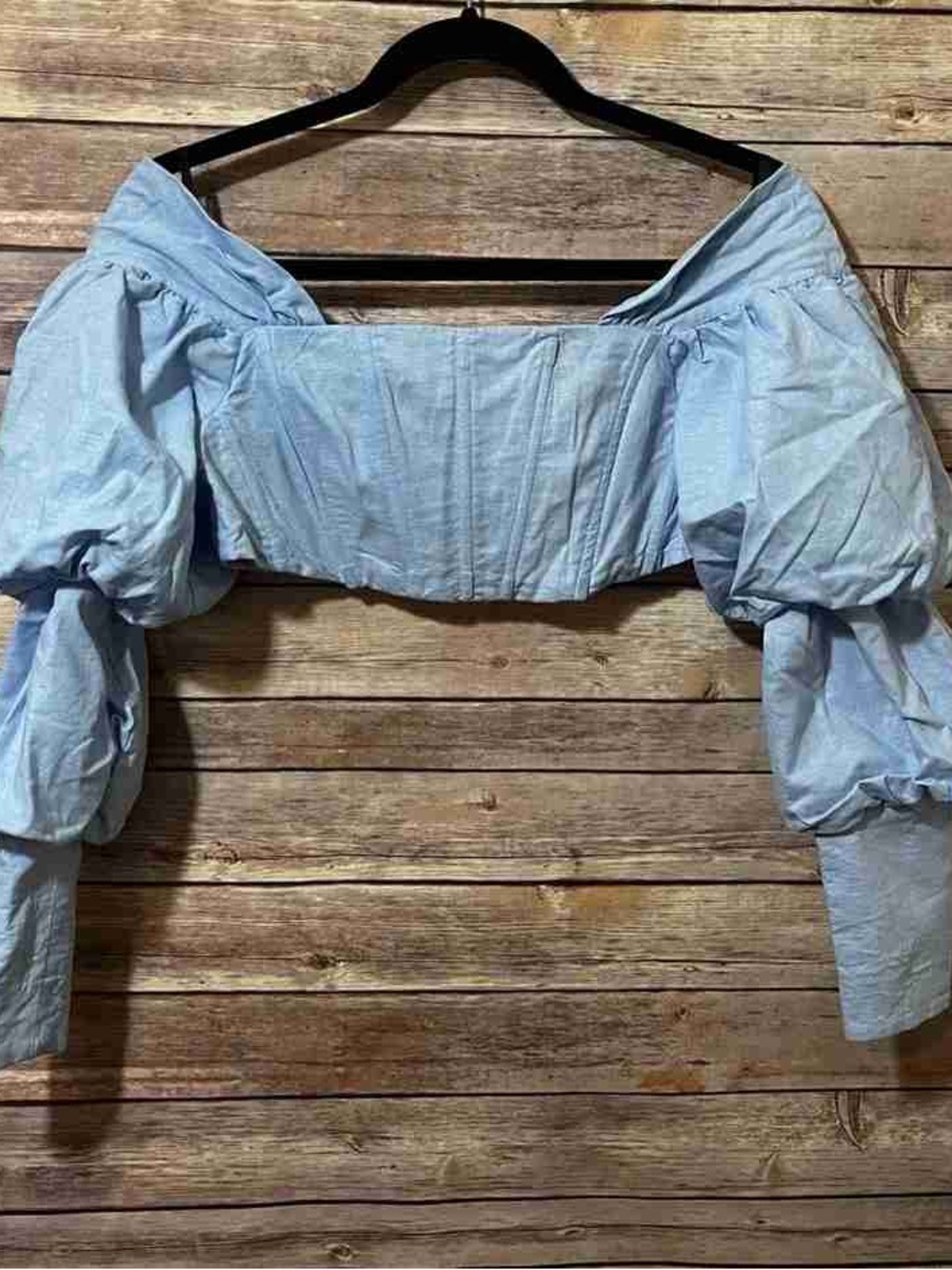Light Blue Off-Shoulder Puff Sleeve Crop Top